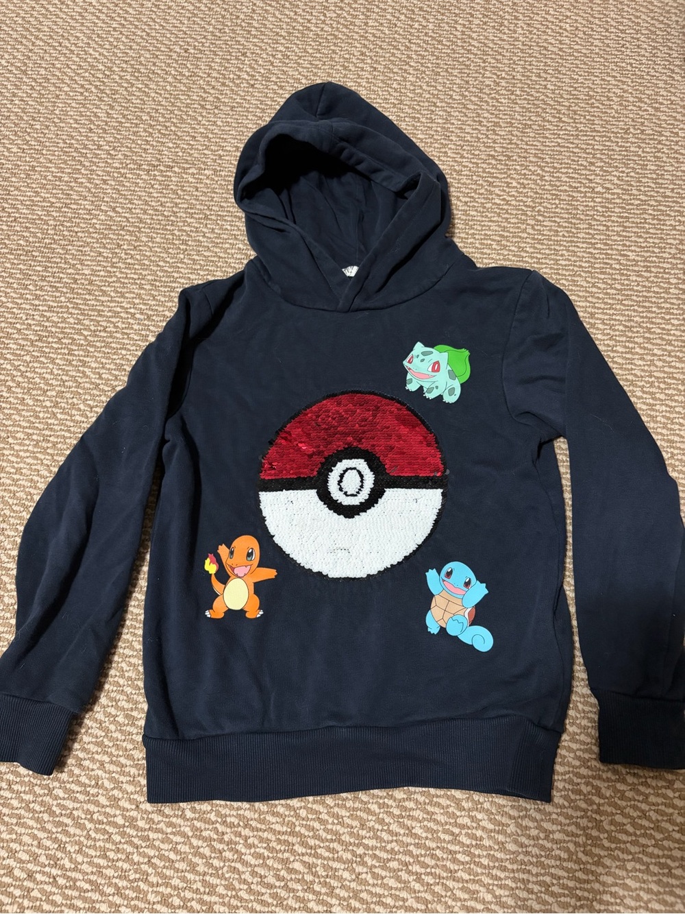 H&m size 6-8 Kids navy blue Pokemon Hoodie with Sequin Pokeball